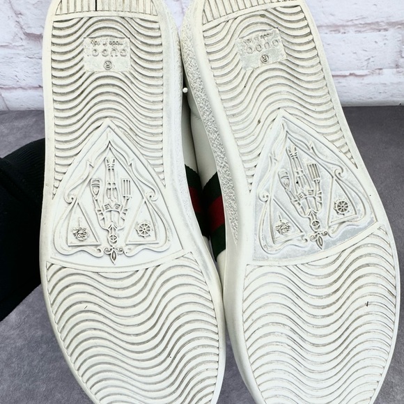 Gucci Ace Web Embroidered Bee Leather Low Top Sneakers 38 Women - Picture 11 of 15